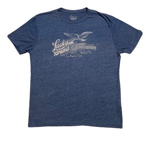 Lucky Brand T Shirt Mens Large Blue Bird Dry Goods Graphic Short Sleeve